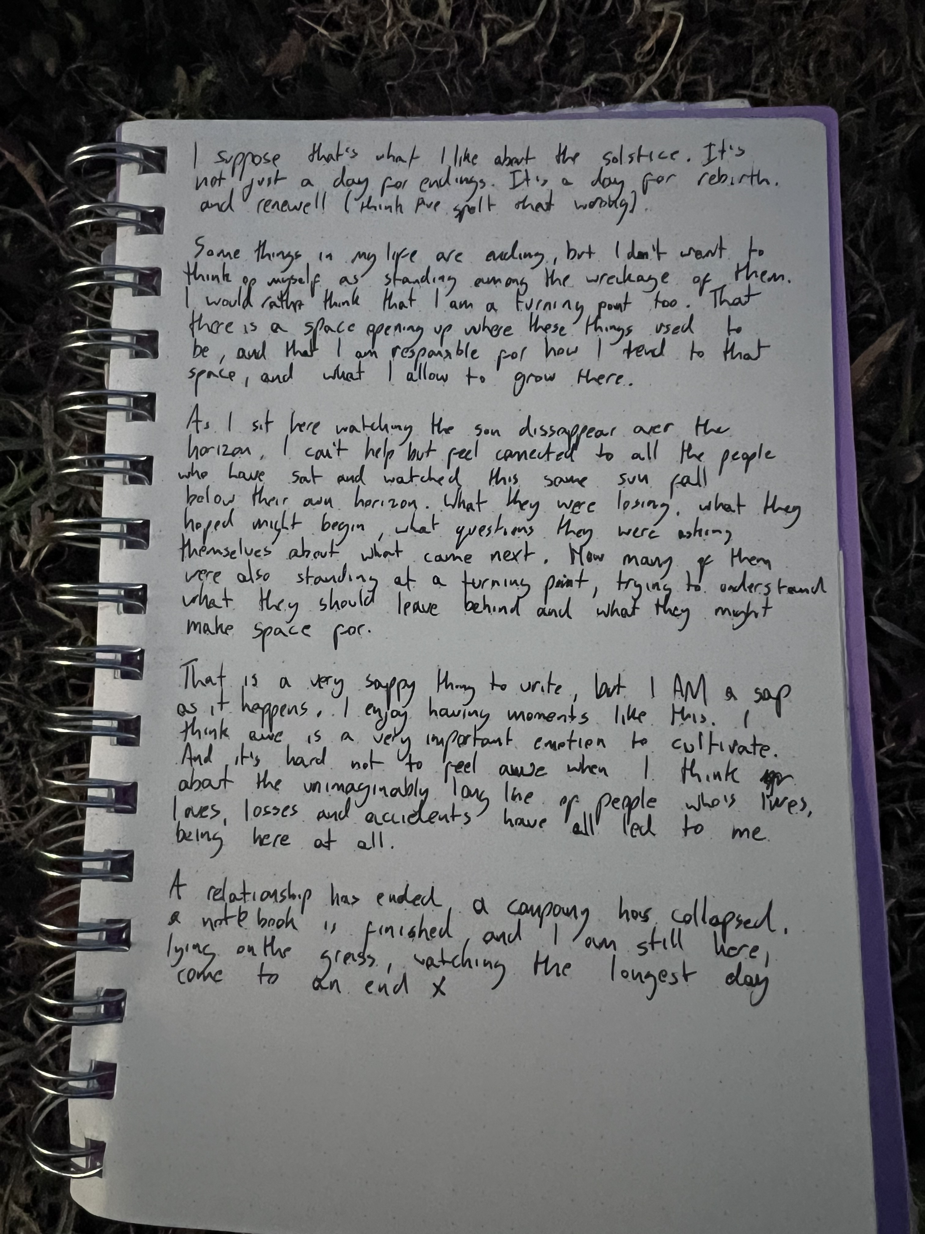 A handwritten diary page reflecting on renewal and turning points