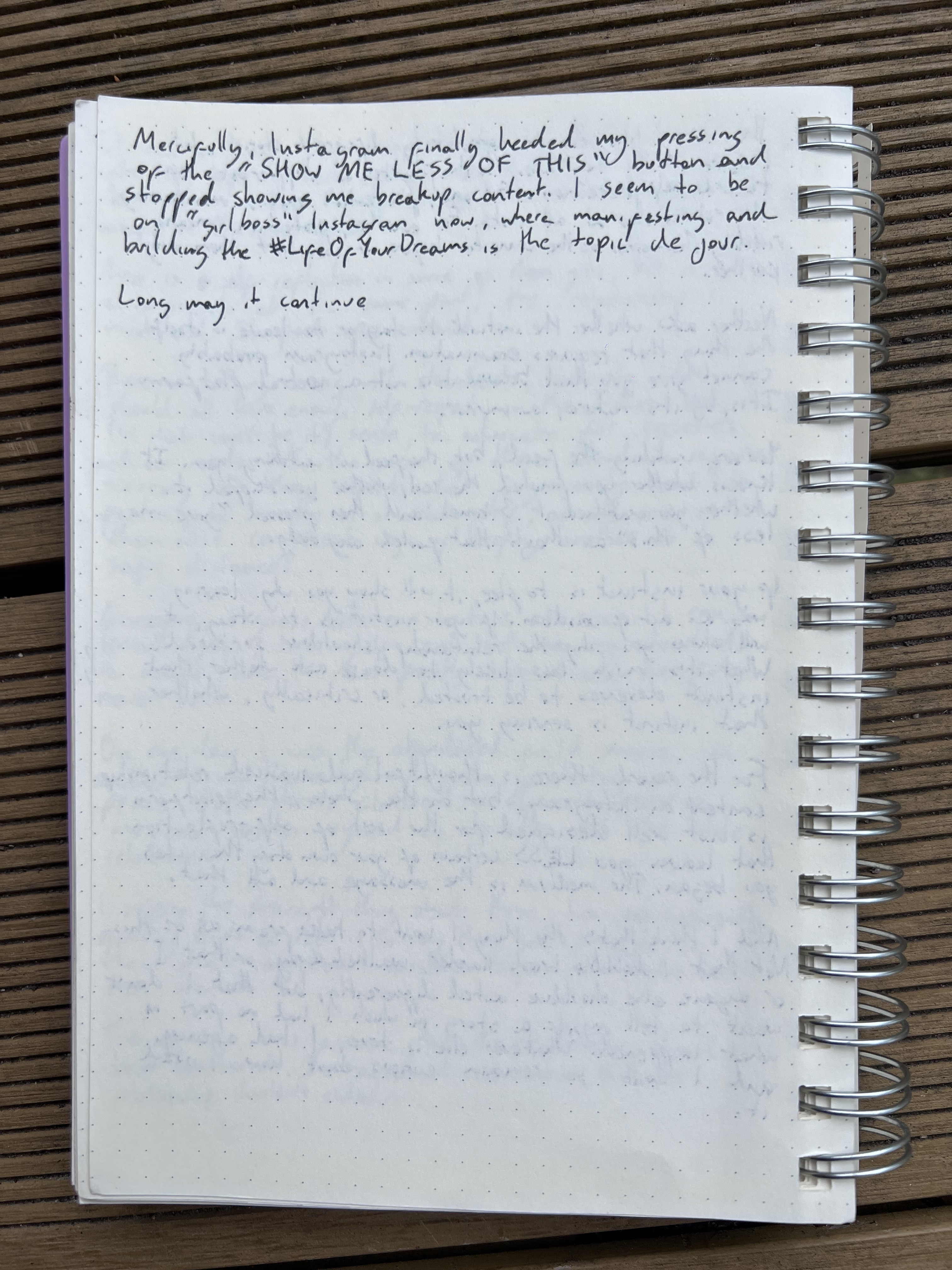 A handwritten diary page concluding with girlboss Instagram