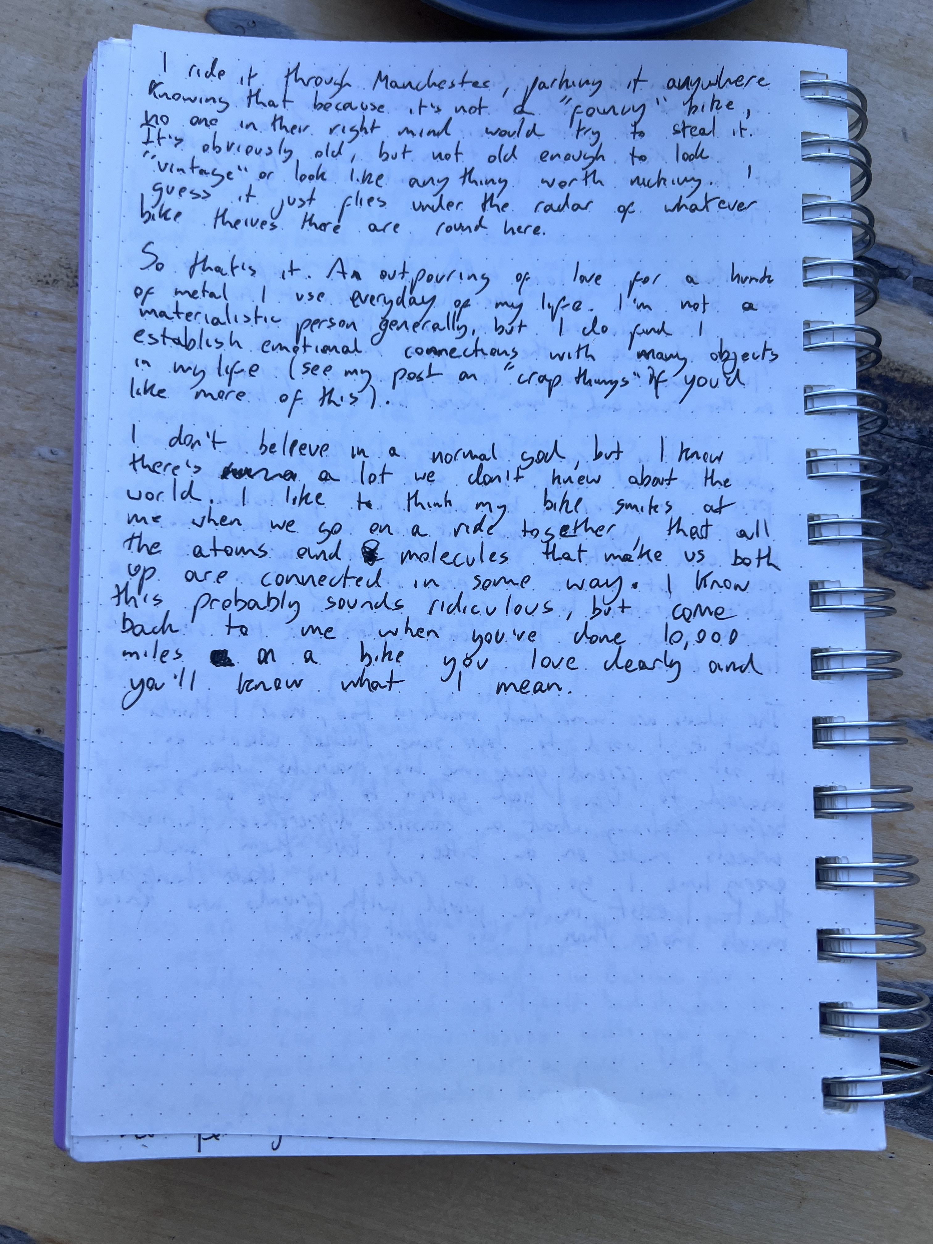 A handwritten diary page concluding a love letter to The Swift